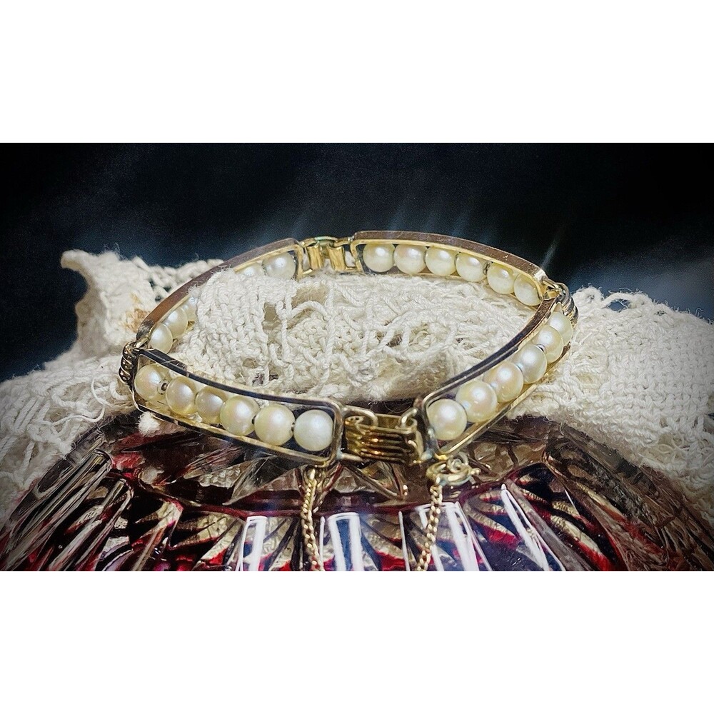 Antique 1940's Van Dell Signed 12k Gold filled Pearl Bracelet